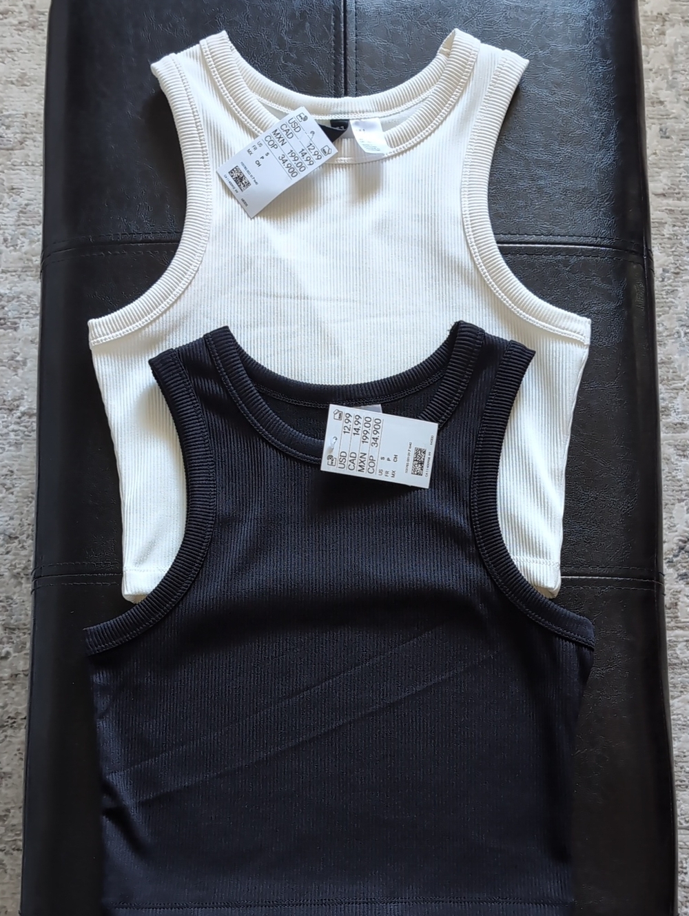 H&M Ribbed Tank Tops Set in Cream and Black